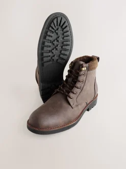 Marron - Bottes à bordure en velours côtelé doublées de peau de mouton