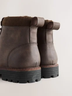 Marron - Bottes à bordure en velours côtelé doublées de peau de mouton