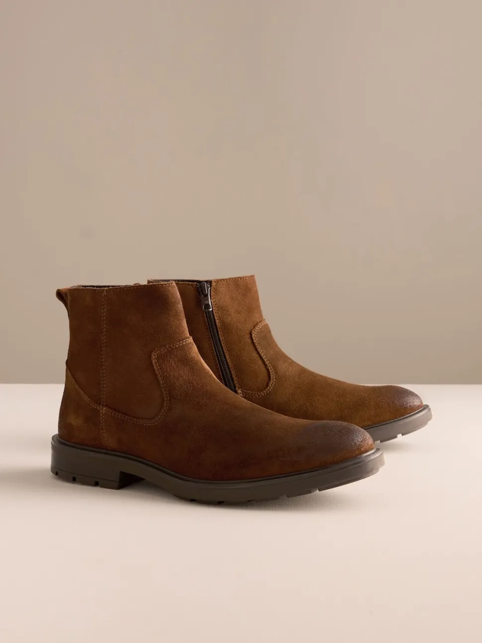 Marron - Bottes Chelsea en daim zippées