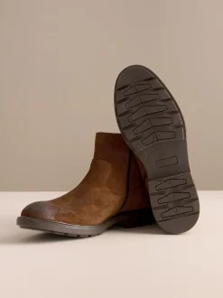 Marron - Bottes Chelsea en daim zippées