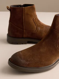 Marron - Bottes Chelsea en daim zippées
