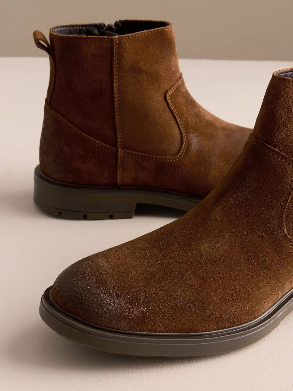 Marron - Bottes Chelsea en daim zippées