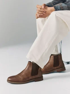 Marron - Bottes Chelsea en cuir cireux