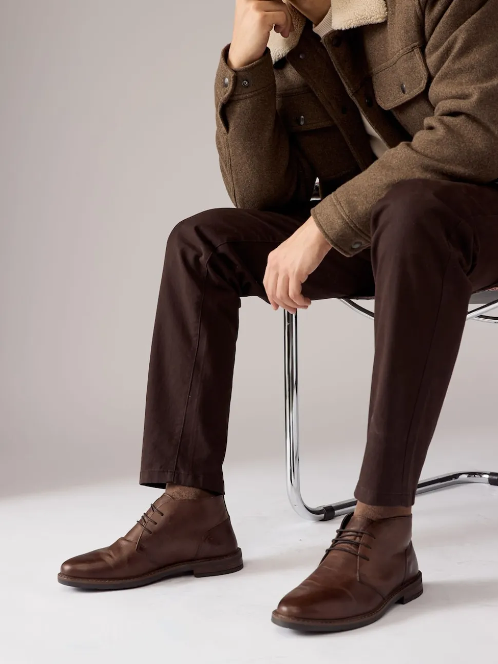 Marron - Bottes Chukka en cuir cireux