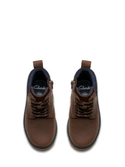 Marron - Bottes Clarks Lorcm Trail en cuir pour garçon