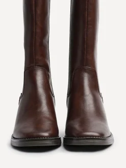 Marron - Bottes hautes Linzi Reason à talons carrés avec panneau extensible dans le dos