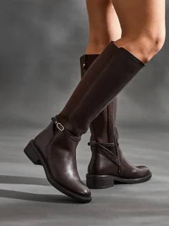 Marron - Bottes Linzi Power hautes avec panneau latéral extensible et détail de boucle