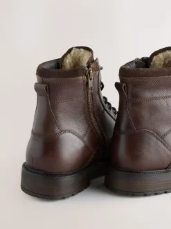 Marron - Bottes zippées en cuir doublées de peau de mouton