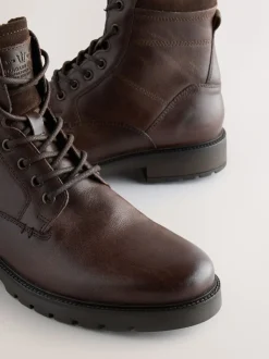 Marron - Bottes zippées en cuir doublées de peau de mouton