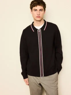 Marron - Cardigan N. Premium à liserés Milieu zippé coupe classique