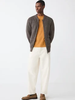 Marron - Cardigan zippé à texture côtelée en laine