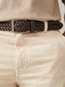 Marron - Ceinture en cuir tressé