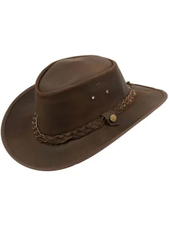 Marron - Chapeau en cuir Lakeland Leather Outback III style australien noir