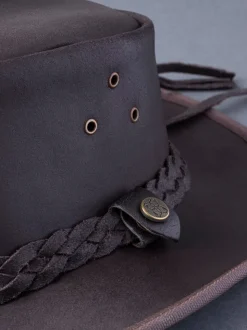 Marron - Chapeau en cuir Lakeland Leather Outback III style australien noir