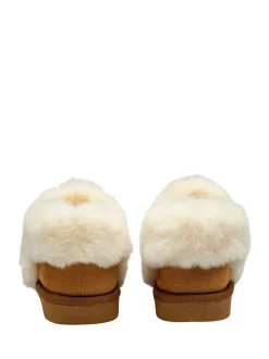 Marron - Chaussons Dunlop pleins à col en faux daim