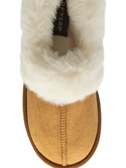Marron - Chaussons Dunlop pleins à col en faux daim