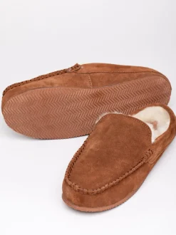 Marron - Chaussons style mocassins en peau de mouton Lakeland Leather
