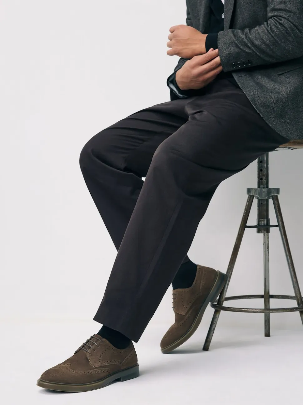 Marron - Chaussures Brogue en daim à semelle épaisse