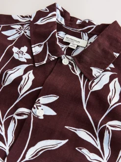 Marron - Chemise en lin et TENCEL™ Blend manches courtes à imprimé Fleuri