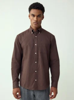 Marron - Chemise Oxford douce à manches longues