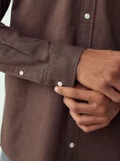 Marron - Chemise Oxford douce à manches longues