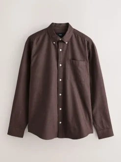 Marron - Chemise Oxford douce à manches longues