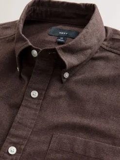 Marron - Chemise Oxford douce à manches longues