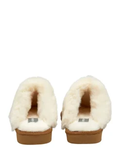 Marron - Dunlop Chaussons mules en faux daim col en fourrure