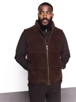 Marron - Gilet matelassé en velours côtelé
