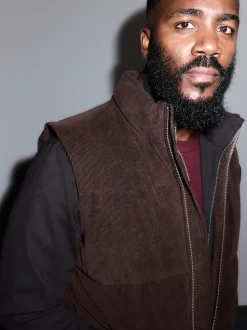 Marron - Gilet matelassé en velours côtelé