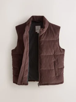 Marron - Gilet matelassé en velours côtelé