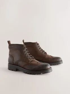 Marron - Grands bottes Brogue épaisses à lacets