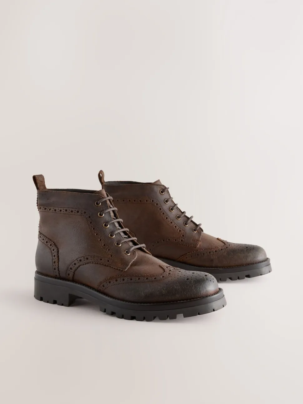 Marron - Grands bottes Brogue épaisses à lacets