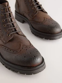 Marron - Grands bottes Brogue épaisses à lacets