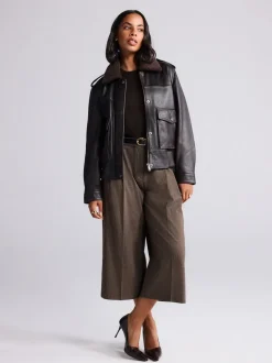 Marron - Jupe-culotte ajustée à carreaux