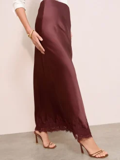 Marron - Jupes maxi Friends Like These X Lucy Mecklenburgh en Satin bordée de dentelle