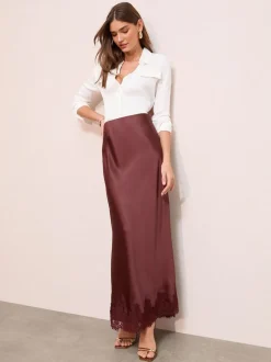 Marron - Jupes maxi Friends Like These X Lucy Mecklenburgh en Satin bordée de dentelle