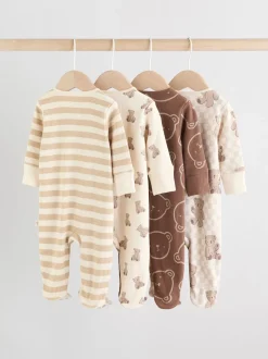 Marron - Lot de 4 dors-bien bébé à imprimé ours avec fermeture éclair bidirectionnelle (0mois-2ans)