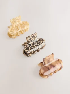 Marron - Lot de 3 mini pinces à cheveux