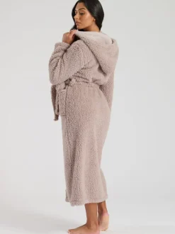 Marron - Loungeable Robe de chambre maxi sherpa de Noël avec capuche luxueuse doublée de polaire