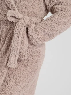 Marron - Loungeable Robe de chambre maxi sherpa de Noël avec capuche luxueuse doublée de polaire