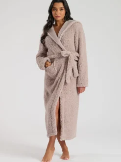 Marron - Loungeable Robe de chambre maxi sherpa de Noël avec capuche luxueuse doublée de polaire