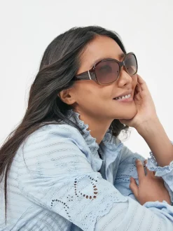 Marron - Lunettes de soleil à découpe effet dégradé