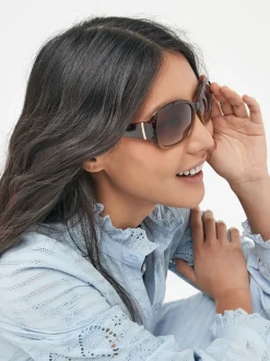 Marron - Lunettes de soleil à découpe effet dégradé