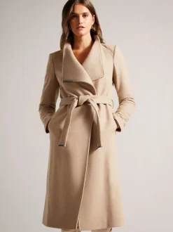 Marron - Manteau Ted Baker Rose mi-long en laine à ceinture
