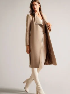 Marron - Manteau Ted Baker Rose mi-long en laine à ceinture