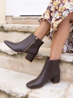 Marron - Novo Bottes Kate zippées à talons carrés et bout carré