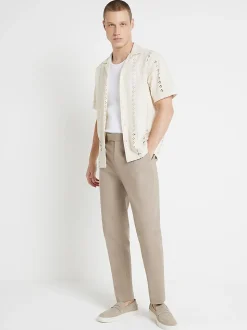 Marron - Pantalon chino River Island coupe fuselée avec boucles de ceinture