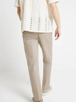 Marron - Pantalon chino River Island coupe fuselée avec boucles de ceinture
