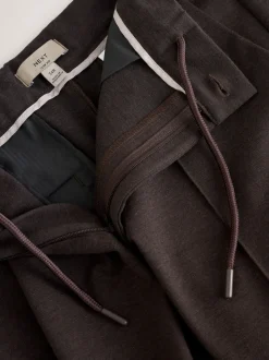 Marron - Pantalon élégant à taille élastique avec contenu en laine